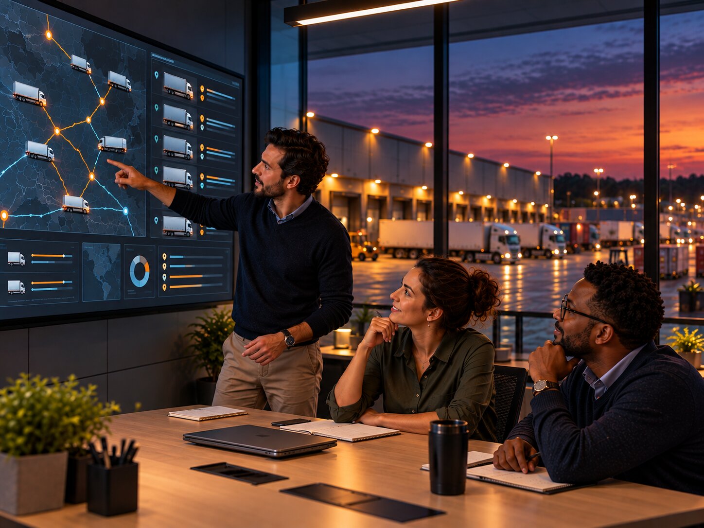 Planners reviewing shipments together in a logistics control tower